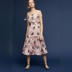 MISA Los Angeles Gandra Tiered Midi Dress Large Pink Floral Anthropologie